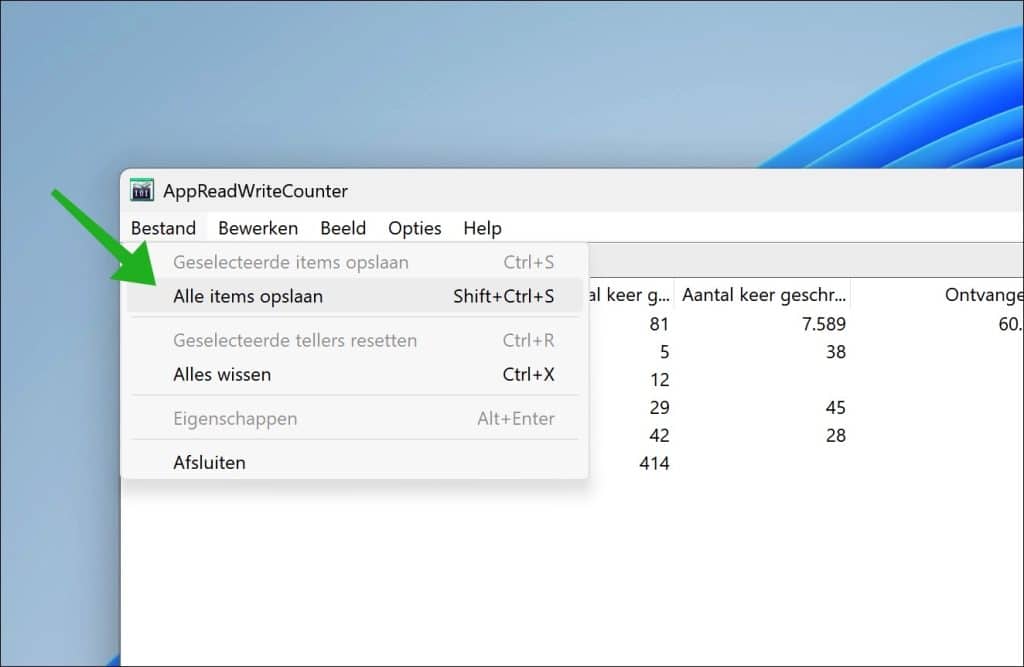 Resultaten exporteren