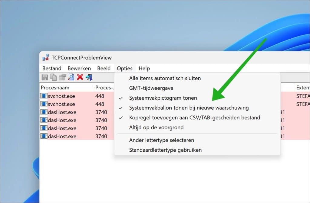 Systeemvakballon tonen bij nieuwe waarschuwing