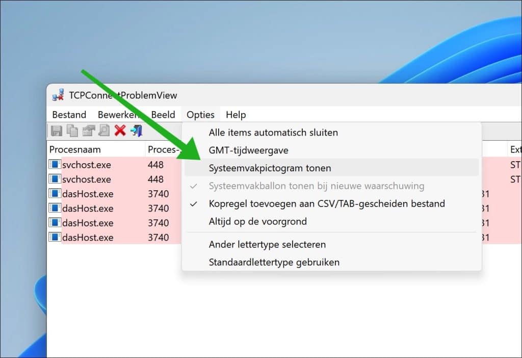 Systeemvakpictogram tonen