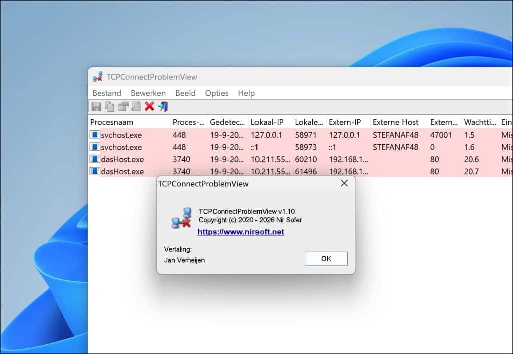 TCPConnectProblemView in het Nederlands gebruiken