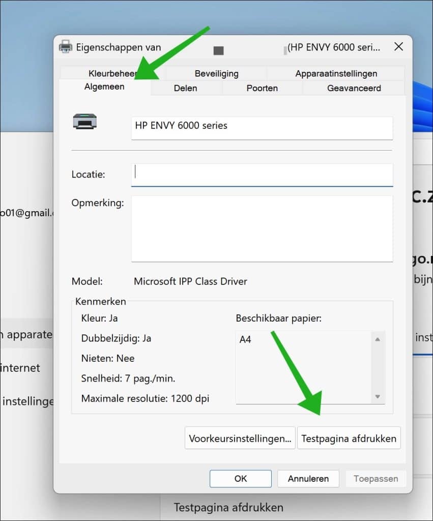 Testpagina afdrukken