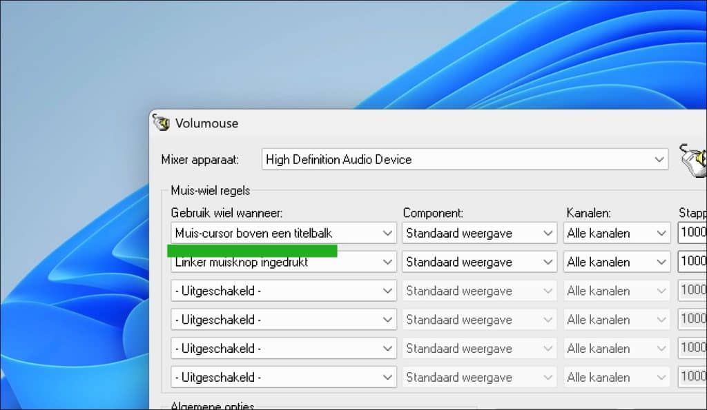 Volume aanpassen via titelbalk