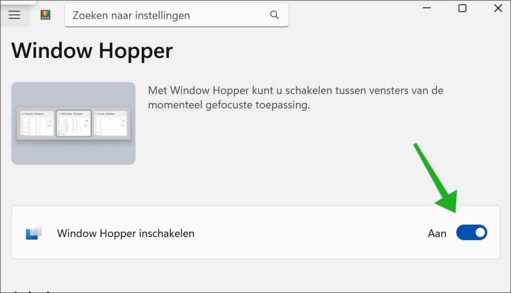 Window Hopper inschakelen