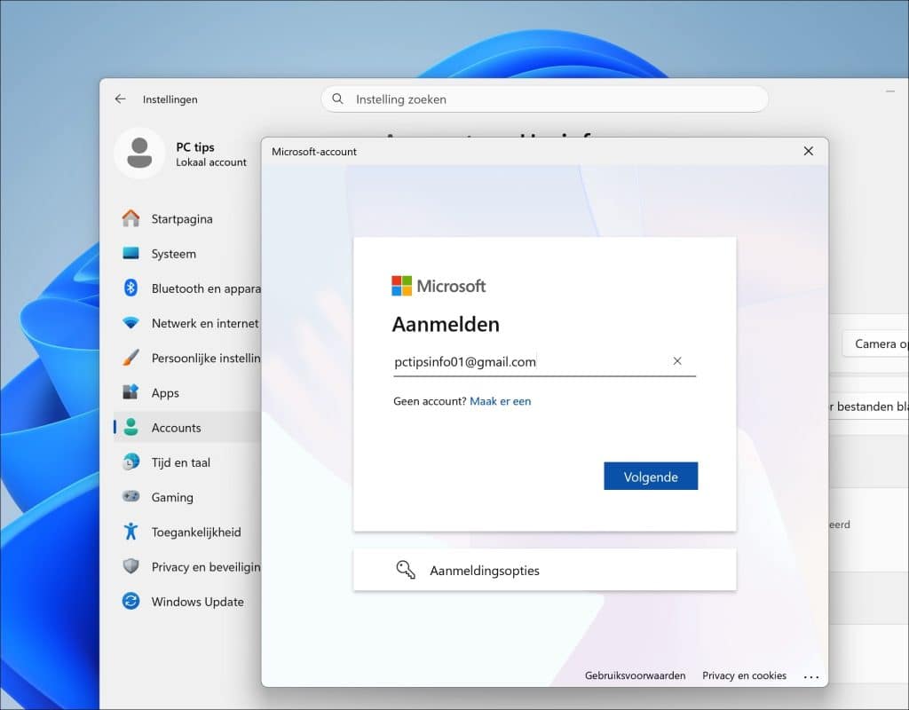 lokaalaccount omzetten naar microsoft-account