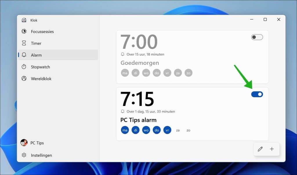 Alarm instellen in Windows 11 via de Instellingen
