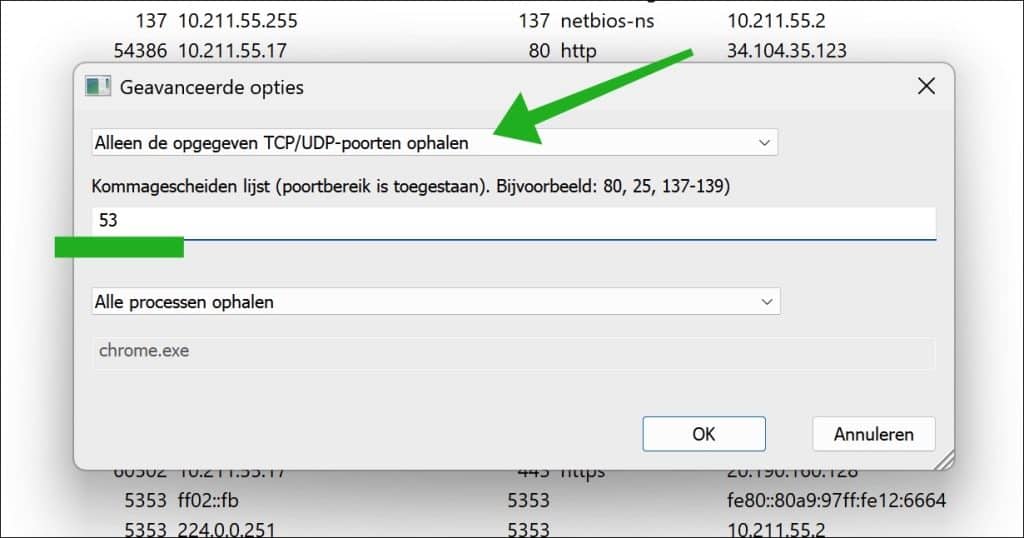 Alleen bepaalde netwerkpoorten volgen