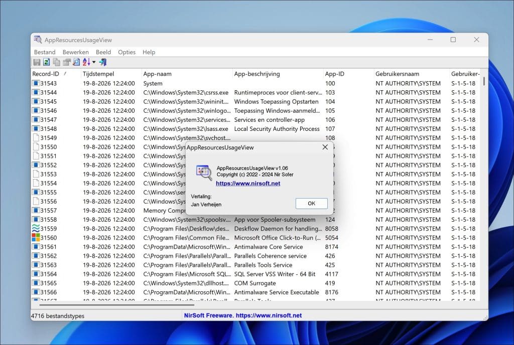 AppResourcesUsageView nederlandse taal