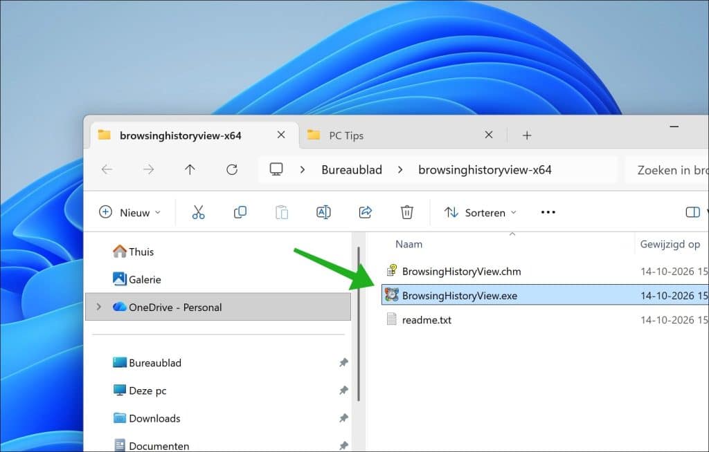 BrowsingHistoryView openen