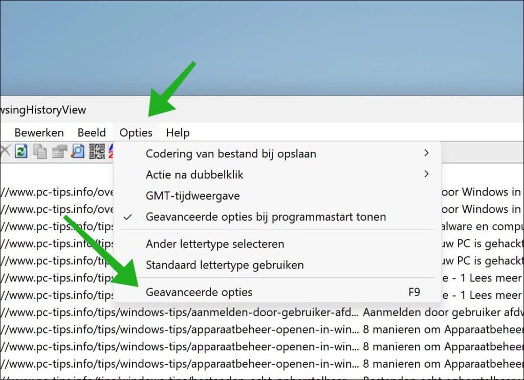 Geavanceerde opties openen
