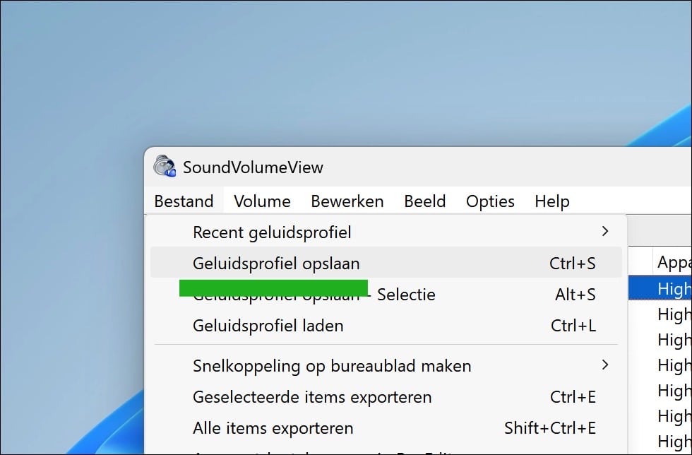 Geluidsprofiel opslaan