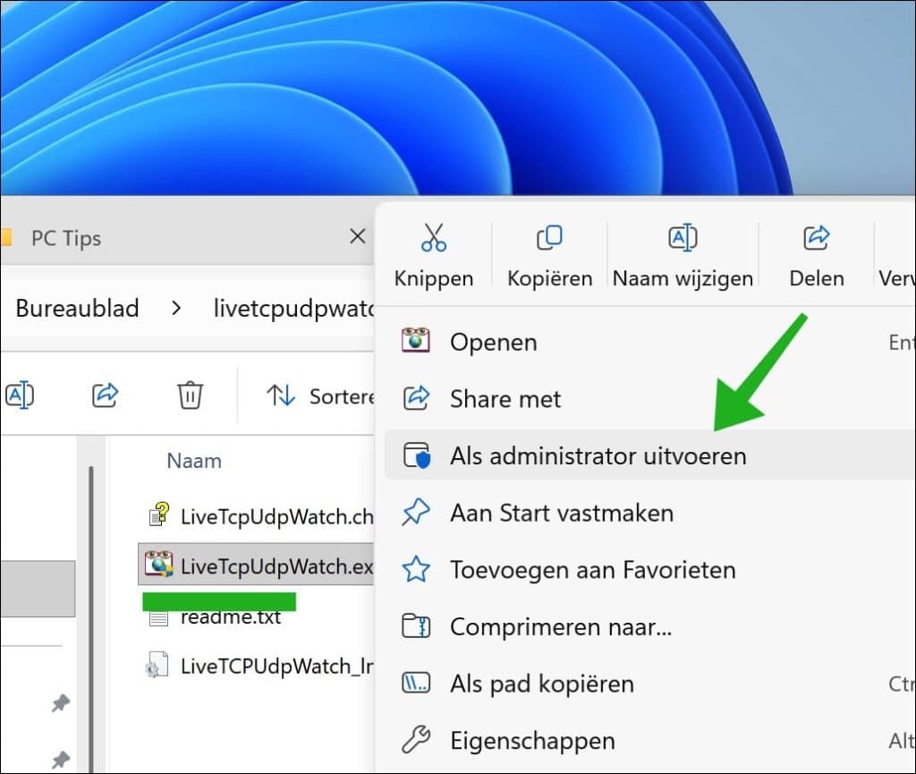 LiveTcpUdpWatch als administrator openen
