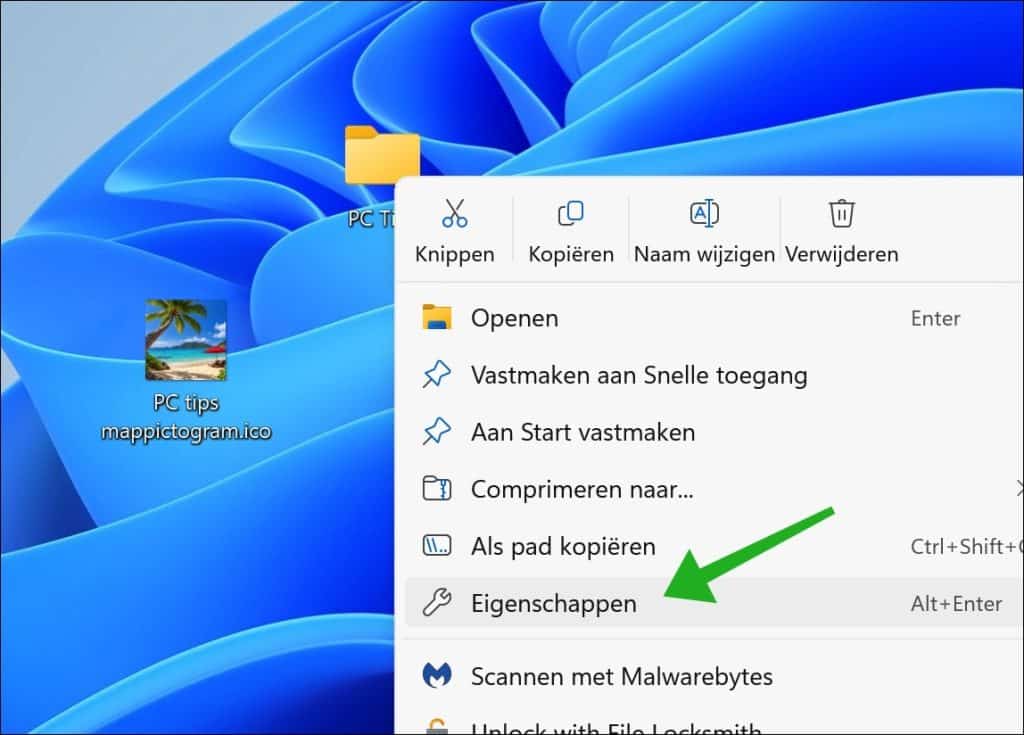 Map eigenschappen openen
