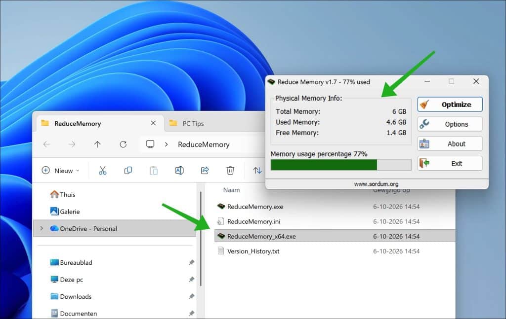 Reduce Memory downloaden en openen