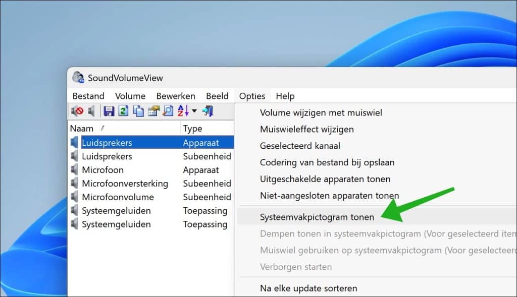 SoundVolumeView in het systeemvak plaatsen