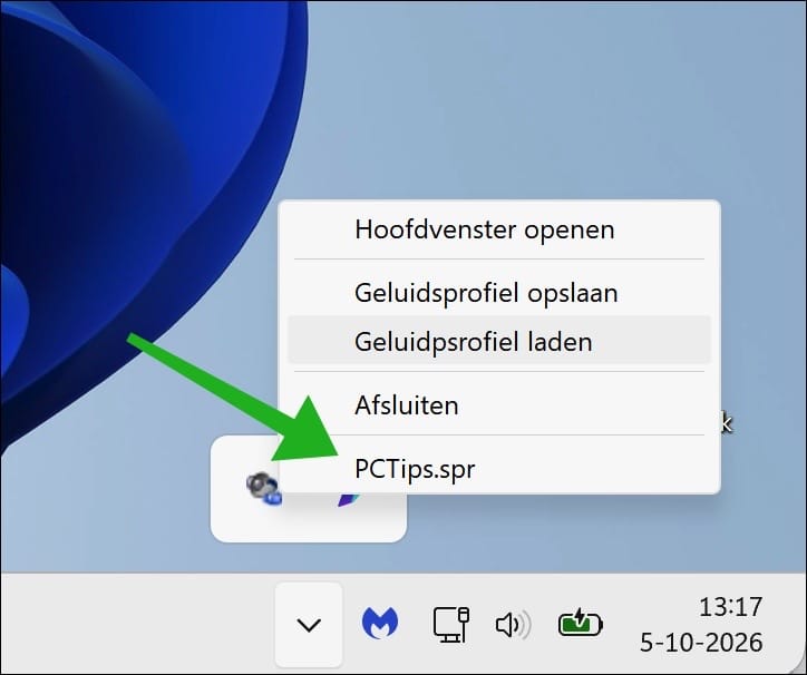 SoundVolumeView systeemvak profiel laden