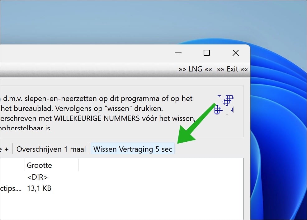 Verwijderen enkele seconden uitstellen