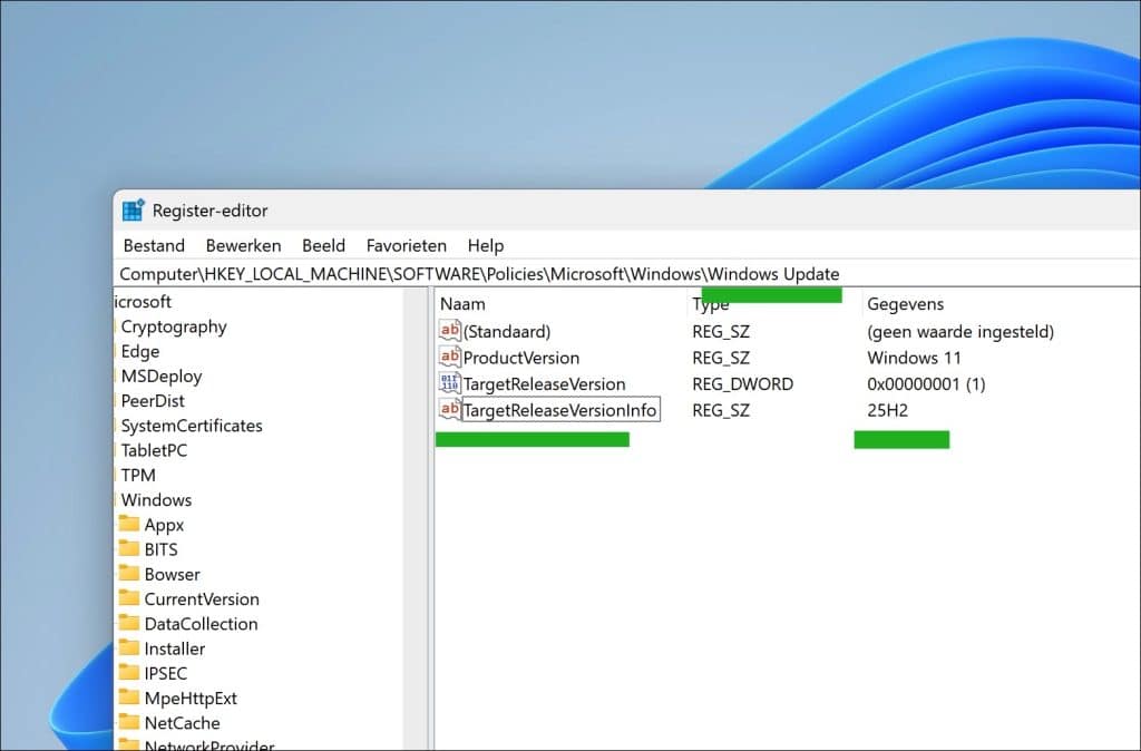 Windows 11 26H2 blokkeren via register