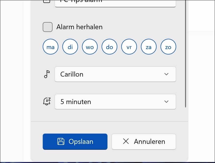 alarmgeluid en uitsteltijd
