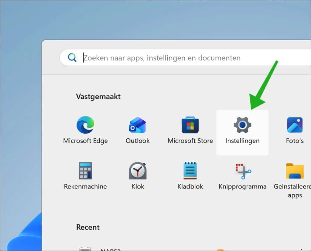 instellingen openen