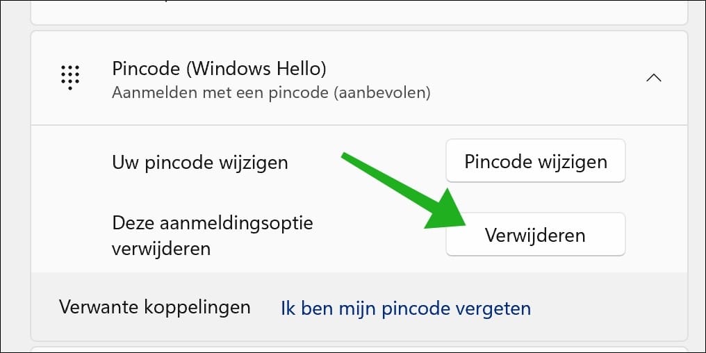 pincode verwijderen