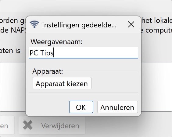 scanner kiezen en naam geven